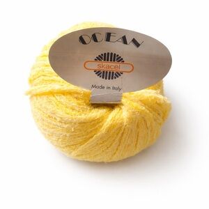 Skacel Ocean Boucle Yarn Yellow Italian Discontinued 80 Yards Bulky Cotton Blend